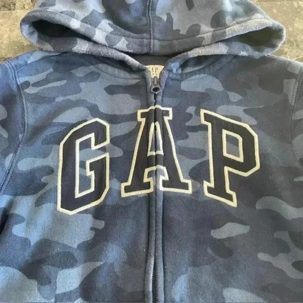 GAP Boys' Logo Hoodie Full Zip Sweatshirt (Size Small Youth) - Blue Camouflage